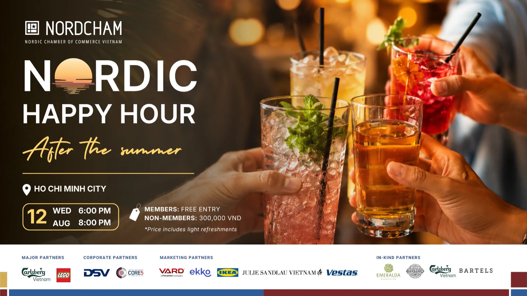Key visual for the August Nordic Happy Hour in Ho Chi Minh City